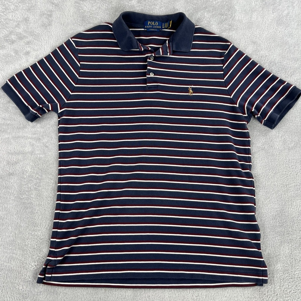 Polo Ralph Lauren Classic Fit Striped Polo Shirt S Navy Red Men Short Sleeve